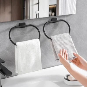Self-adhesive Washhand Hanger Ring Plastic Towel Bar Bathroom Kitchen - Picture 1 of 10