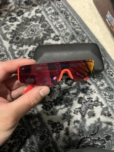 Balenciaga BB0041S 002 125mm Unisex Rectangle Sunglasses with Red Frame - Picture 1 of 8