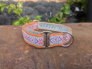 Collar ajustable de terciopelo forrado de 25 mm 11-18" naranja/sabio suroeste casa perro M - Imagen 1 de 1