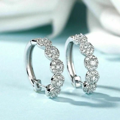 2.00 Ct Round Cut Lab Created Diamond Huggie Hoop Earrings 14K White Gold Plated - Image 1 of 4