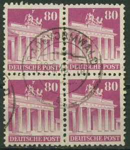 Bizone 1948 Bauten mit weiter Zähnung 94 WF 4er-Block gestempelt - Picture 1 of 1