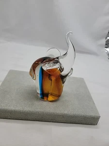 Vintage Murano Style Art Glass Elephant Clear Amber and Blue Colored 6" Tall 4" - Picture 1 of 17