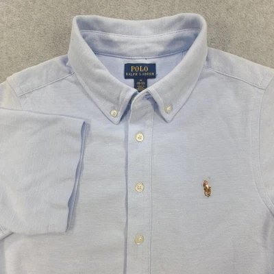 Polo Ralph Lauren Button Shirt Youth Medium 10-12 SS Blue Flesh Pony Soft Fabric - Image 1 of 4