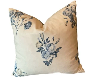 Brunschwig & Fils Vintage Floral Blues Kissenbezug mit Samtrücken EUC - Bild 1 von 3