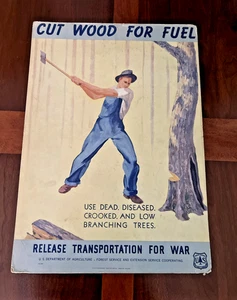 VINTAGE ORIGINAL 1942 WWII CUT WOOD FOR FUEL POSTER / CARDBOARD 0-482085 - Picture 1 of 13