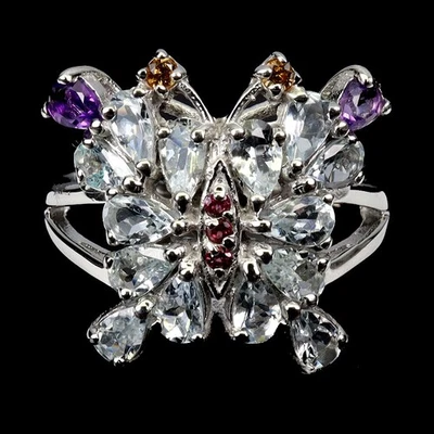 Anello in argento sterling 925 pera acquamarina ametista zaffiro gioielli... - Immagine 1 di 4