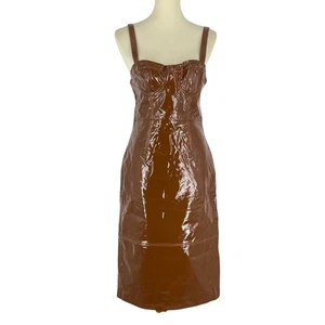 LPA The Label Ophelia 100% Leather Midi Dress Brown Women’s Size XS NWT - Picture 1 of 12