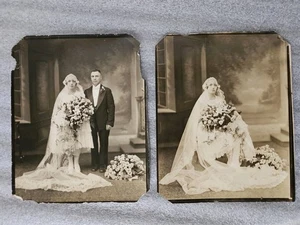 2 Old Antique Photos of Bride and Groom and Bride Seated 8x10" Sepia/Black&White - Picture 1 of 5
