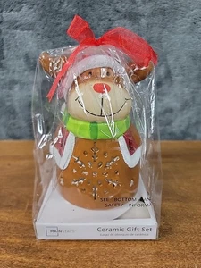 Ceramic Reindeer Tealight Candle Holder w/ 4 Tealight Candles Christmas Holiday - Picture 1 of 6