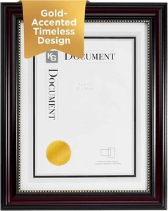 KieraGrace KG Frame w/Glass Dark Brown w/Gold Beading Holds 8.5" x 11" Document - Picture 1 of 5
