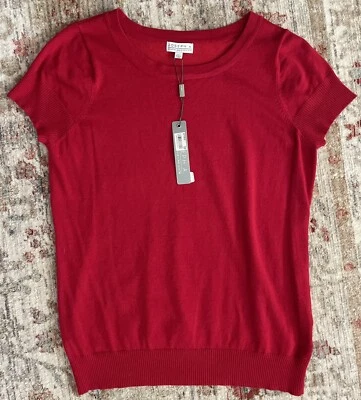NEW JOSEPH A. Red Knit Top Short Sleeves Crewneck Lightweight Stretchy LARGE NWT - Image 1 of 4