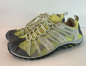 Women's Merrell Mykos Lime Ventilate Hiking Shoes 9 Yellow Gray Mesh Hiking EUC