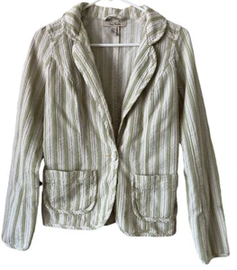 FREE PEOPLE Cotton Green Stripe Blazer Single Button Long Sleeve Size 6 - Picture 1 of 7