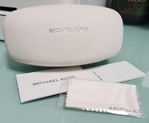 MICHAEL KORS TEXTURED WHITE HARD CLAM SHELL SUNGLASS CASE+CLEANING CLOTH+BOOKLET - Picture 1 of 6