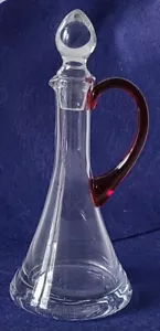 Vintage Clear Glass Cruet with Ruby Red Handle and Glass Stopper - Picture 1 of 4