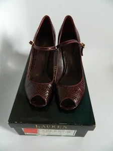 Women's Ralph Lauren Brinly Burgundy Snakeskin/Suede 3.75” Heel Shoes, Size 7.5M - Picture 1 of 12