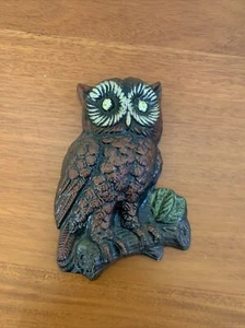 VTG 70s Ceramic 8" Owl Wall Hanging Décor Japan Glitter Eyes Hand painted - Picture 1 of 8