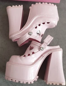 Sugar Thrillz Pink Vegan Patent Leather Diamante Siren Platform Heels Clogs 4 - Picture 1 of 9