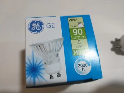 1 x GE 20W GU10 Warm White Halogen MR16 dimmable FLOOD Light Lamp Bulb NEW - Image 1 of 4