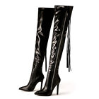 Women Pointed Toe Stiletto High Heels Over The Knee Boots Tassel Nightclub Shoes