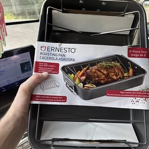 Ernesto Roasting Pan With Removable V Shaped Rack 2 Pc Set - Picture 1 of 12