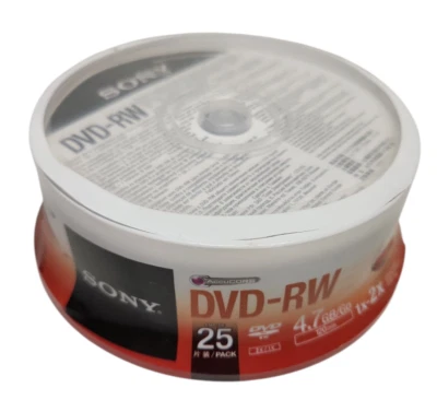 25 pk SONY Blank DVD-RW Logo Branded 4.7GB Rewritable DVD Disc 25DMW47SP - Image 1 of 2