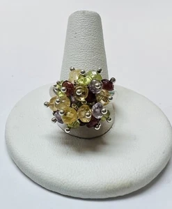 Sterling Silver Multi Gemstone Bead Confetti Ring Sz 9 India - Picture 1 of 4
