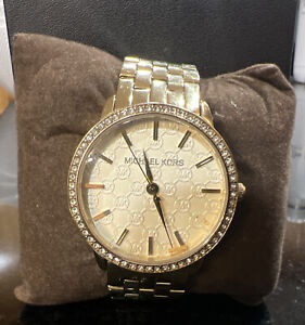 Michael Kors MK3120 Women's Gold Tone Glitz Diamond Watch EUC