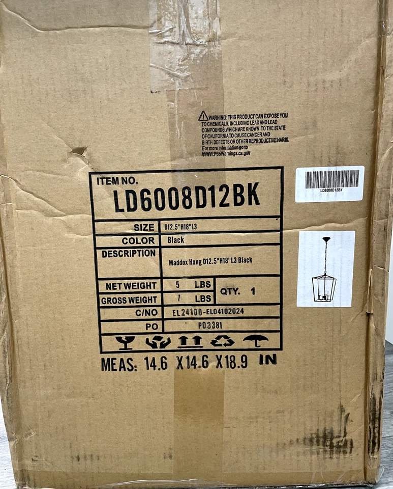 Elegant Lighting LD6008D12BK Maddox 12-1/2" Wide Taper Candle Pendant, Black - Image 1 of 4