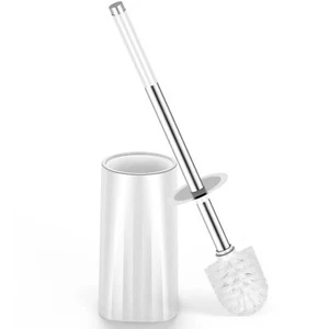 Compact Toilet Brush and Holder Stainless Steel Handle Space Saving Easy Clean - Picture 1 of 7