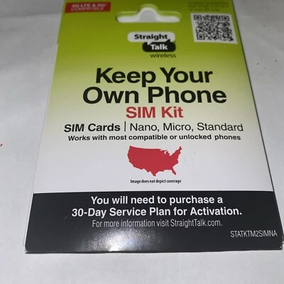 Straight Talk CDMA Activation Compatible SIM Card 3/1 Free Shipping Usa Green - Image 1 of 4