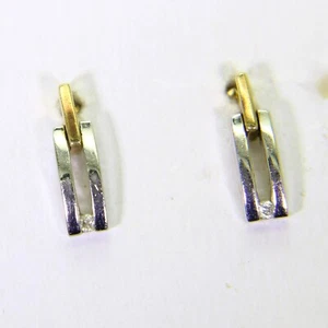 Dainty Diamond 9ct Yellow & White Gold dropper earrings - Picture 1 of 6