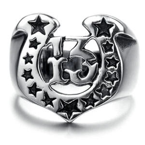 Lucky Star Number 13 Horseshoe Ring Stainless Steel Vintage Thirteen Biker Ring - Picture 1 of 4