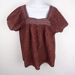 Madewell Top Womens 1X Red Plus Square Neck Smocked Dotted Vines Floral Cotton - Picture 1 of 8