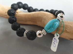 ❤🧡BRACCIALE UOMO PIETRE DURE PIETRA LAVICA, TURCHESE, ARGENTO. 21 CM. N.60 - Foto 1 di 5