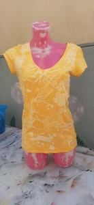 Gelbe Damen-Sommertop Größe 10 12 springende Hasen handbemalt - Bild 1 von 12