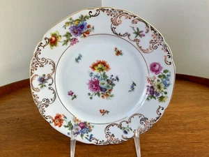 "Plato de ensalada China Victoria Checoslovaquia ~ flores doradas y multicolores 7 1/2""" - Imagen 1 de 6