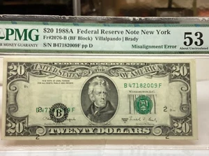 $20 1988A PMG 53 Misalignment Error District Overprint Fr#2076-B - Picture 1 of 6