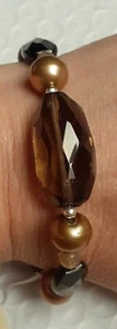 Faceted Smoky Quartz Freshwater Pearl Citrine Sterling Toggle Beaded Bracelet - Picture 1 of 12