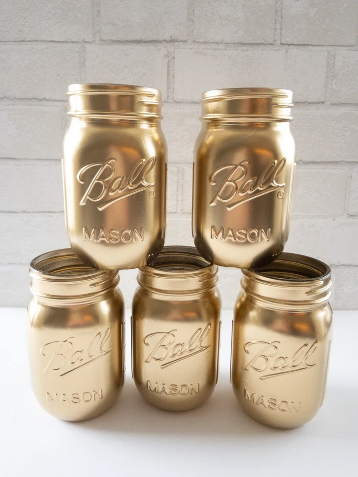 Centro de mesa tarro de masón dorado Foto 1 de 4