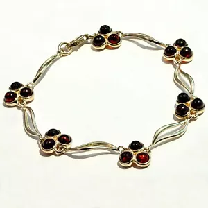 925 Solid Sterling Silver Honey Baltic Amber Classic Round Pretty Bracelet 7 in - Picture 1 of 3