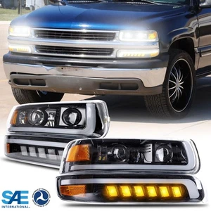 LED Projector Headlight Assembly with Turn Signal For 99-02 Chevy Silverado DOT - Picture 1 of 8