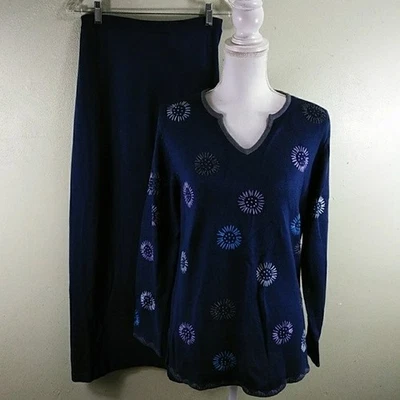 Conjunto de suéter y falda larga de punto azul vintage Stitches In Time - M - Nuevo con etiquetas Foto 1 de 4