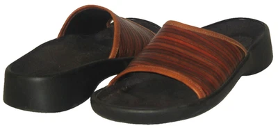 TATAMI Birkenstock Brown Stacked-Leather Strips Comfort Slides Sandals 9/40 - Image 1 of 4