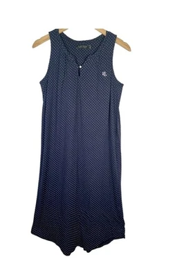Ralph Lauren Black Label Blue  Logo Polka Dot Sleeveless T Shirt Dress Medium - Image 1 of 4