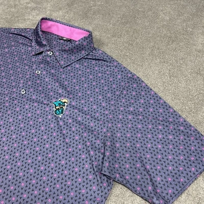 FootJoy FJ Polo Shirt Mens XL Purple Pink AOP Sailboats Insects Chanticleers - Image 1 of 4