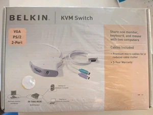NEW Belkin KVM Switch 2 port USB VGA ps/2 Audio Computer - Picture 1 of 3