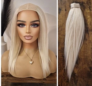 U Part Wig And Ponytail Blonde #60 European Human Hair/Premium Blend Synthetic - Picture 1 of 8