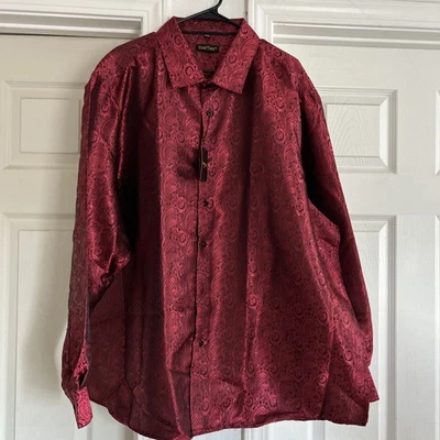 NWT XXXL Your Ties  Men Button Down Jacquard Red Silk Blend Dress Shirt - Image 1 of 4