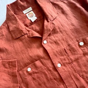 C&C Mens 100% Linen Short Sleeve Camp Shirt Casual Rust M Stylish Rustic Relaxed - Picture 1 of 9